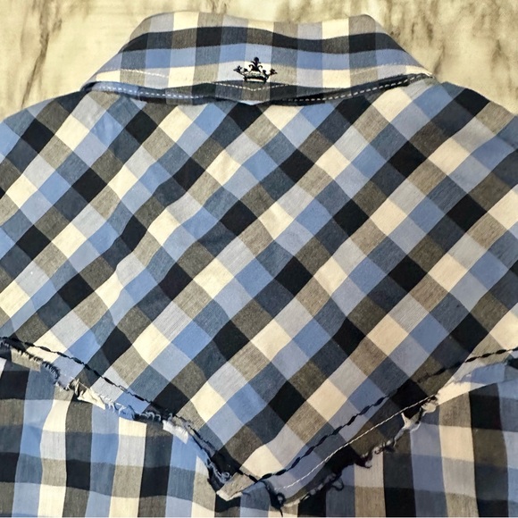 English Army People’s Army Blue Check Button Down Mens Shirt Sz L Hand Stitched - Picture 7 of 13